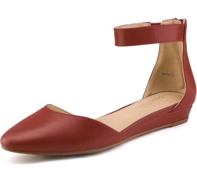 Women's Ballet Flat Ankle Strap Pointed Toe Back Zipper Comfort