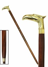 Wooden Walking Stick With Brass Eagle Head Handle For Seniors Men Women Gift Itm