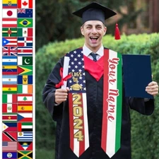 Class Of 2025 Graduation Stole, Custom Two Flag Sash, Personalized Gift