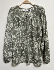Bridgehampton Isaac Mizrahi Shirt Blouse Womens M Floral Green Balloon Sleeve