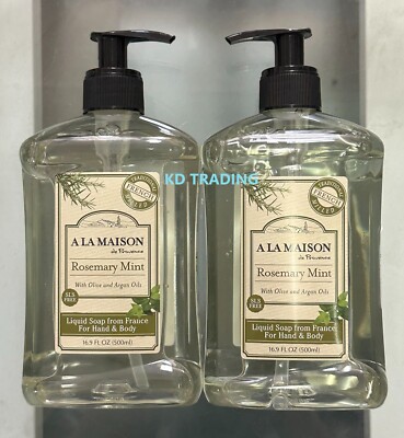 (2-Pk) A LA MAISON Olive Argan ROSEMARY MINT Hand & Body Liquid Soap FRENCH MADE