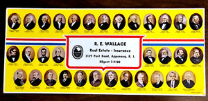 R. E. WALLACE REAL ESTATE INSURANCE Apponaug, Rhode Island - Vintage Ink Blotter