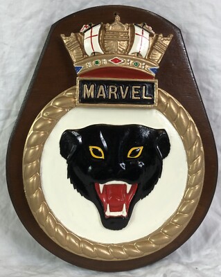 HMS Marvel Abzeichen, Tampion, Wandwappen, Plakette, Royal Navy J443 / Zerstörer