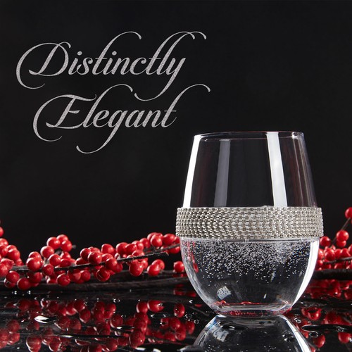 Aisle26 Crystal Wine Glass - Silver Rhinestone Design - Set of 2 - Picture 4 of 5