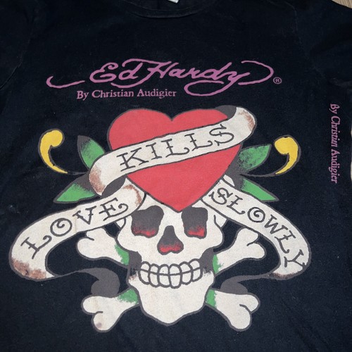 Ed Hardy Vintage Y2K T-Shirt Size Large Women’s Love Kills Slowly Double Sided - Picture 2 of 6