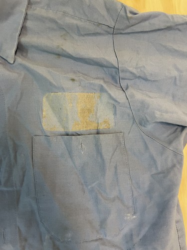 50s Work Wear Car Chambray Work Shirt Distressed Faded Sears VTG Cropped M - Picture 2 of 8