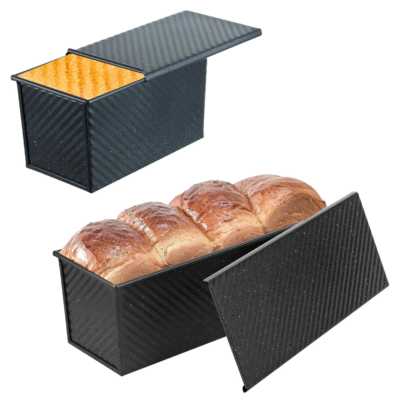 Pullman Loaf Pan with Lid 2-Pack, 2.2lb & 1lb Carbon Steel Bread Pan for Home...