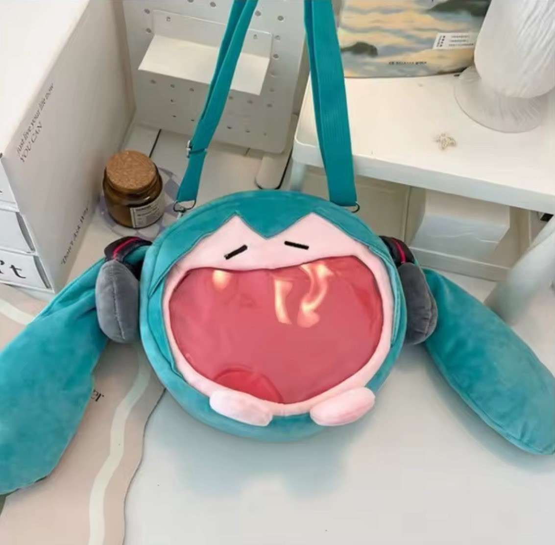 anime vocaloid miku hatsune backpack pu leather girls white purse Vobomo Kawaii Ita Bag with Insert Cute Cat Crossbody Shoulder Bag Big Capacity Japanese Pin Display Bag (off-white) : Clothing, Shoes & Jewelry and a plush doll into a compact accessory [LICENSED] Moeyu Hatsune Miku 24th
