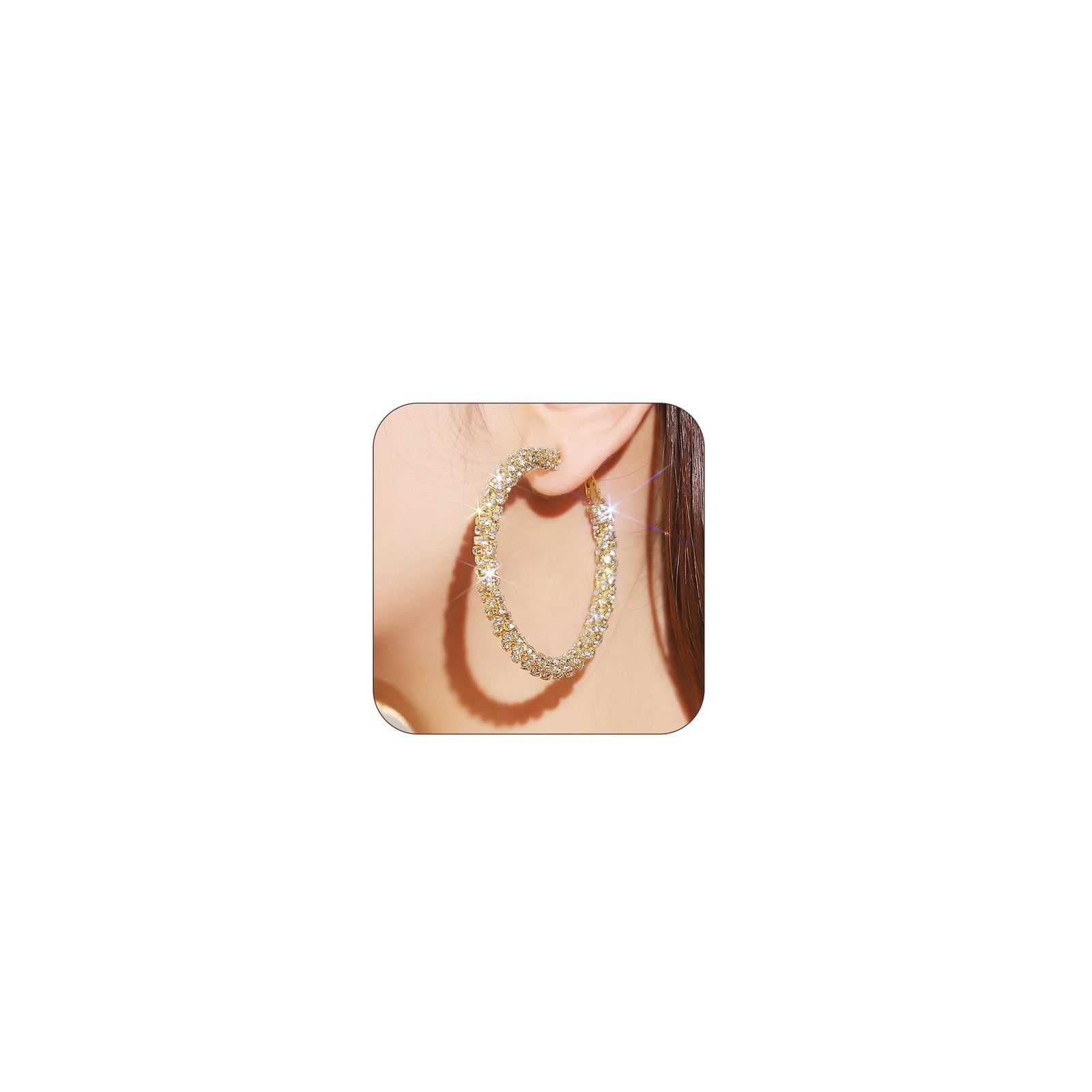 Hoop Earrings for Women Elegant Gold Silver Sparkly Adjustable, A1：Earrings