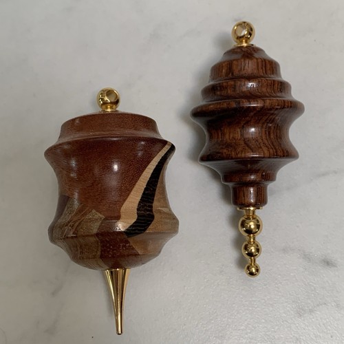2 Turned Wood Ornament Hand Crafted Lot Christmas Decor Gold brown handmade WOW - Picture 7 of 18