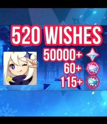 520+ Wishes/Rolls | 50000+ Primogems | Genshin Impact EU