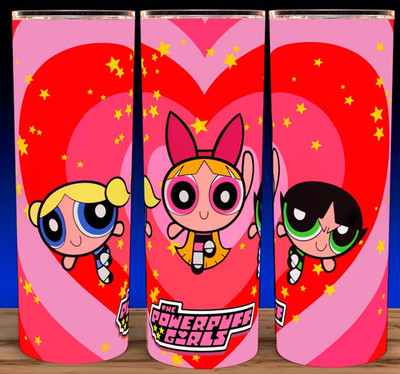 Powerpuff Girls Heart and Stars Cup Mug Tumbler 20oz with lid and straw