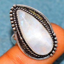 Rainbow Moonstone 925 Silver Plated Ring US 6.5 Holiday jewelry Trendy JW