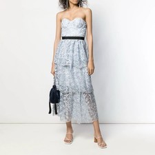 Self Portrait Blue Lace Corset Midi Dress