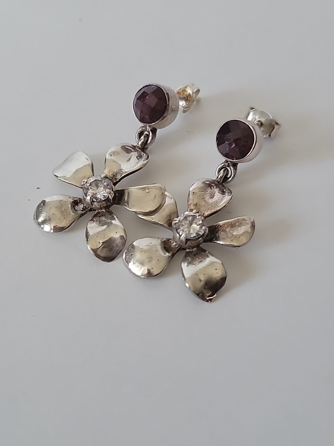 Vintage Ruby Gemstone Sterling Silver Dangle Flow… - image 11