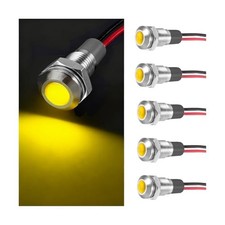 5PCS 6mm 1/4" Car LED Indicator Light, AC/DC 12/24V Metal Waterproof Yellow