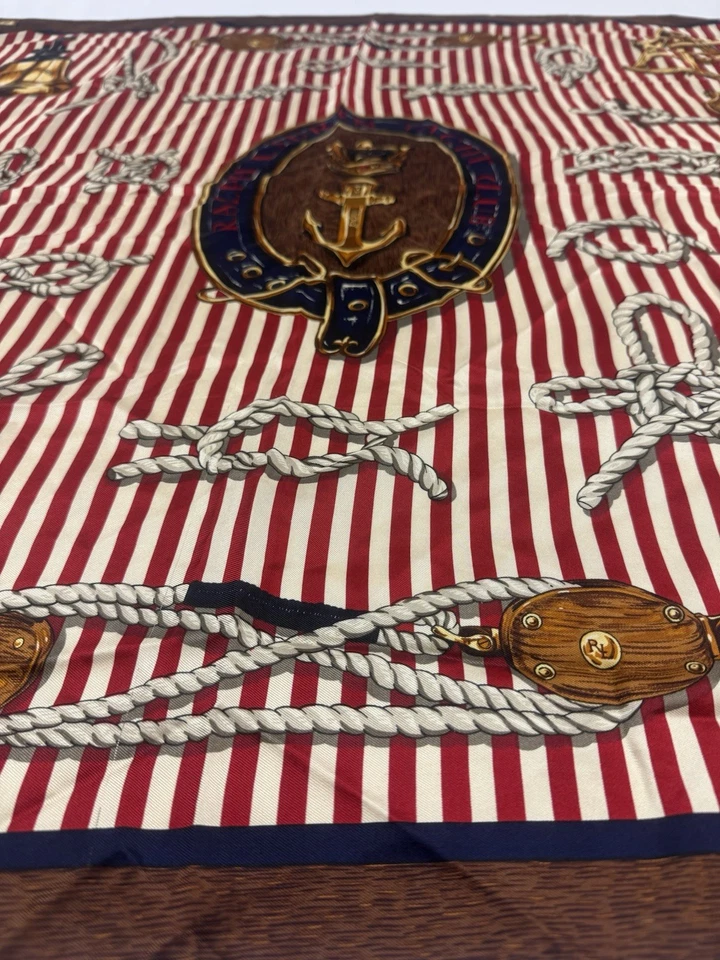Ralph Lauren Yacht Club Bufanda Náutica Ancla Cuerda Nudos Rayas Rojas De Colección Foto 4 de 4
