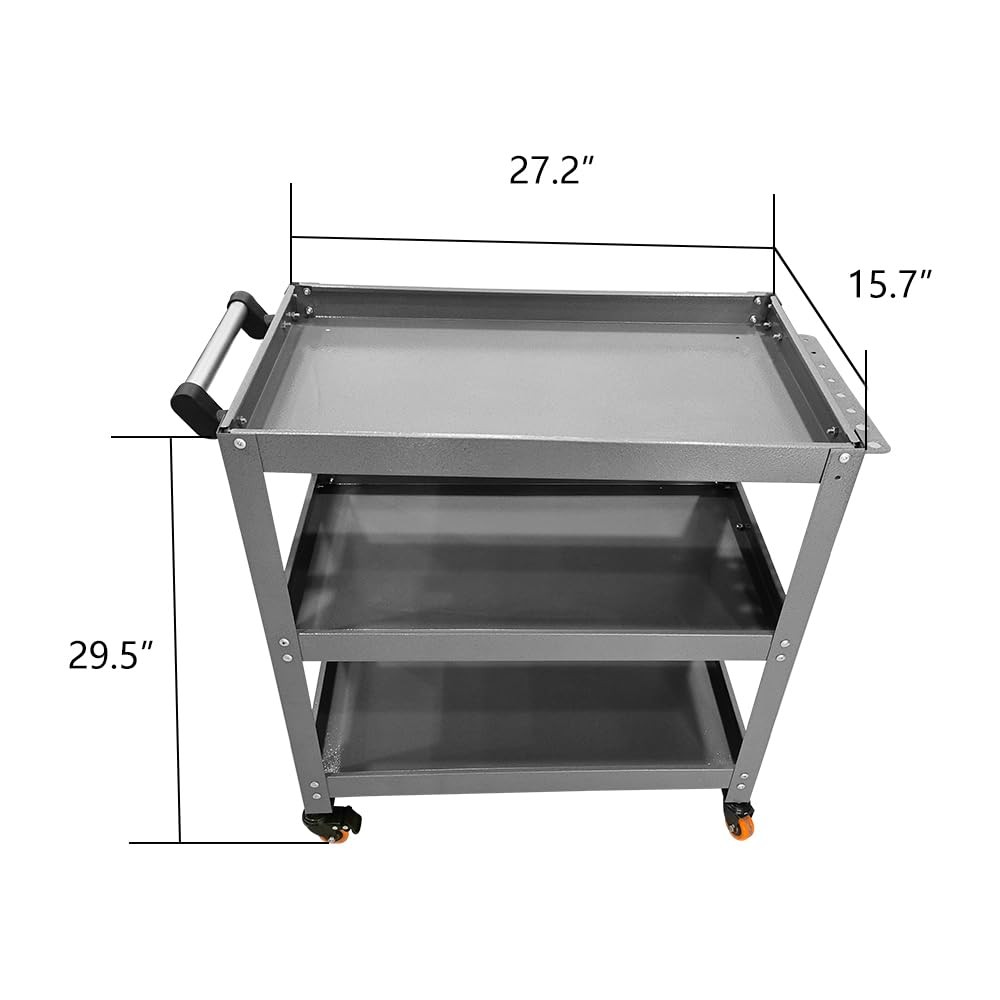 3 Tier Rolling Metal Tool Cart, Utility Carts Storage Organizer, for Garage F...