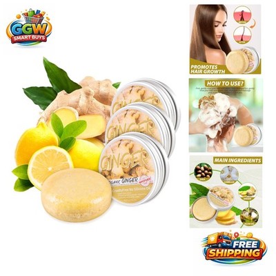 Organic Ginger Hair Regrowth Shampoo Bar, 3 Pcs - Promotes Growth, Repairs Hair
