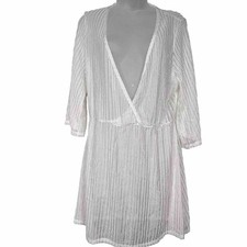 Coastal Boho Chevron Knit Cover Up Mini Dress White XL NWT Beach Resort