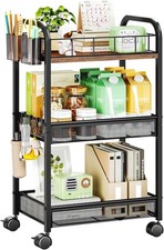 3 Tier Metal Rolling Cart- Utility Storage Cart with Locking Wheels
