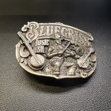 REALLY NICE VINTAGE 1982  BLUEGRASS MUSIC USA  BRASS BELT BUCKLE.