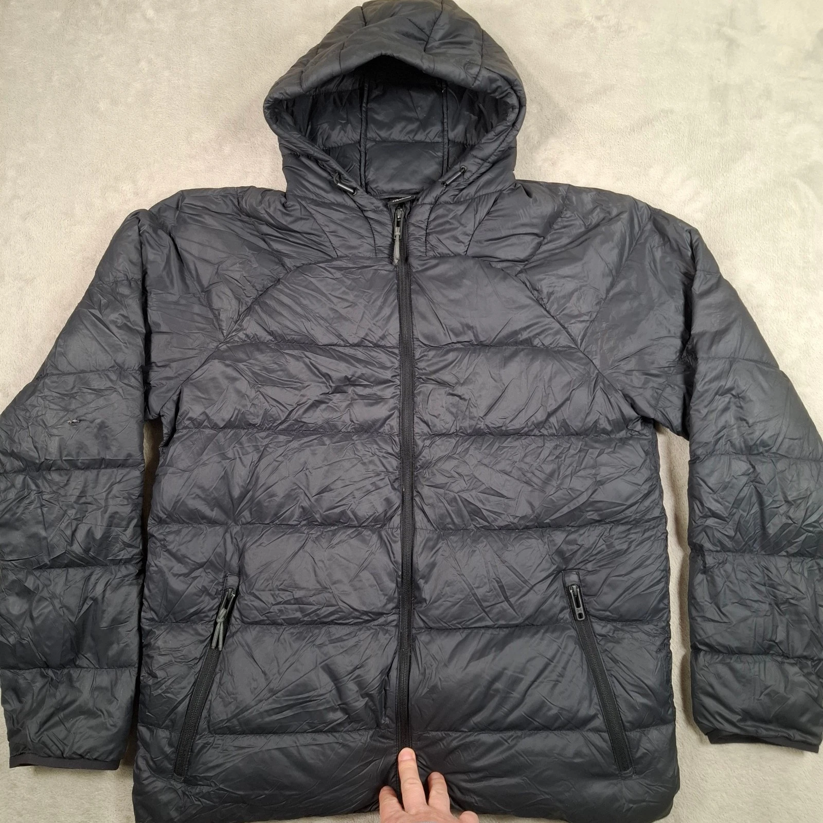 Under Armour Puffer Jacket Mens Large Black Hooded Down Filled Winter Coat Storm