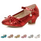 Girls kids childrens princess sparkly mary jane heels glitter court shoes size