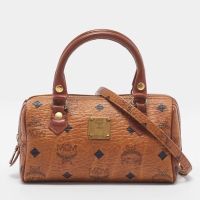 MCM Boston Bag Cognac Visetos Coated Canvas and Leather
