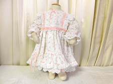Vintage Ruffled Girls Dress White w/ Pink Flowers 22" Chest