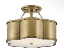 Hinkley Lighting Chance 3 Light Semi-flush Mount in Heritage Brass - 4444HB