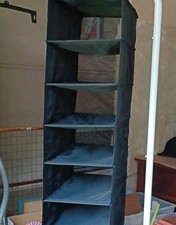 Black Fabric Hanging Closet Organizer 8-Shelf Storage w/ 3 Bins