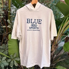 Vintage 1990s Sostanza Hooded Tee Made USA XL Athletic Graphic 23.5x32