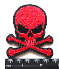   RED SKULL AND CROSSBONES VEST JACKET HAT BACKPACKS CLOTHING EMBROIDERED PATCH