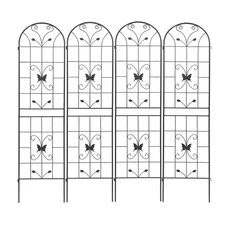 4-Pack Black Powder-Coated Metal Connectable Garden Trellis-Rustproof Modular Pa