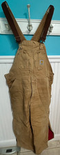Carhartt Overalls Mens 40x30 Brn Duck Quilt Lined Canvas Made in USA Double knee