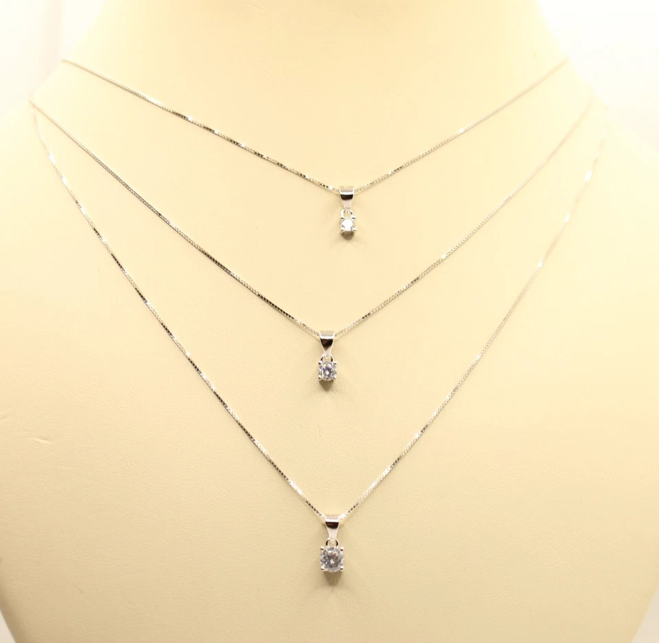 COLLANA ARGENTO A SCALARE TRE PUNTI LUCE ZIRCONI MM 3 MM 4 MM 5 CM 40 45 50 - Immagine 2 di 4