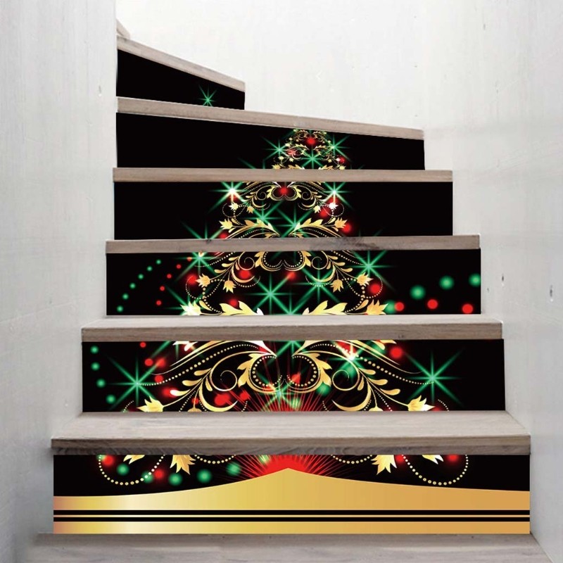 6pcs Christmas Tree Tile Floor Stair Sticker Mural Decals Adhesive Art Wallpaper