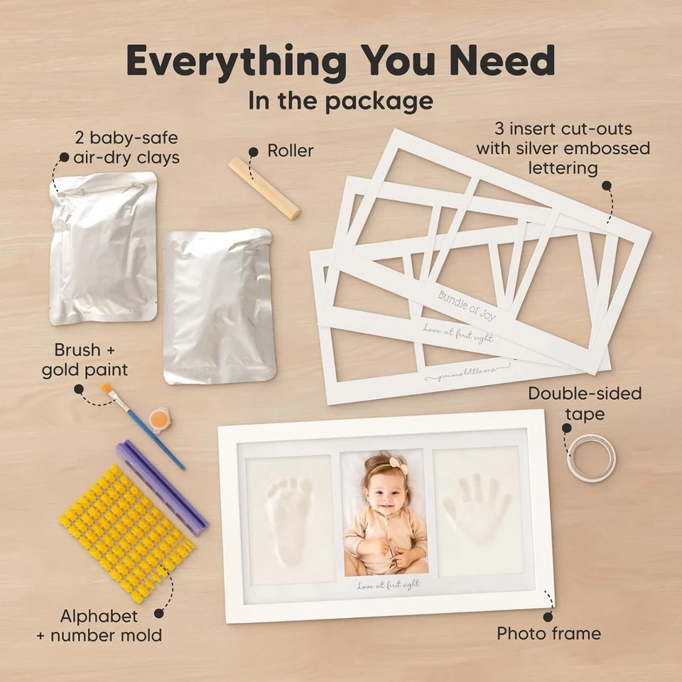 Baby Hand-Fußabdruck Set Gips mit Rahmen - Geschenk zur Geburt Alpine White - Bild 2 von 4