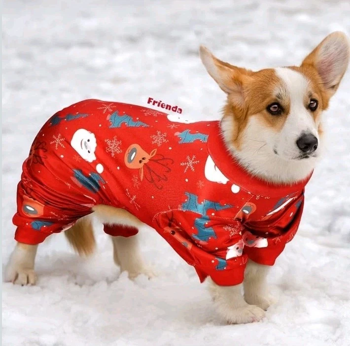 3 Pieces Christmas Dog Pajamas Dog Jumpsuit Santa Snowman Pet Clothes 7.7-9.9lb  - Image 4 of 4