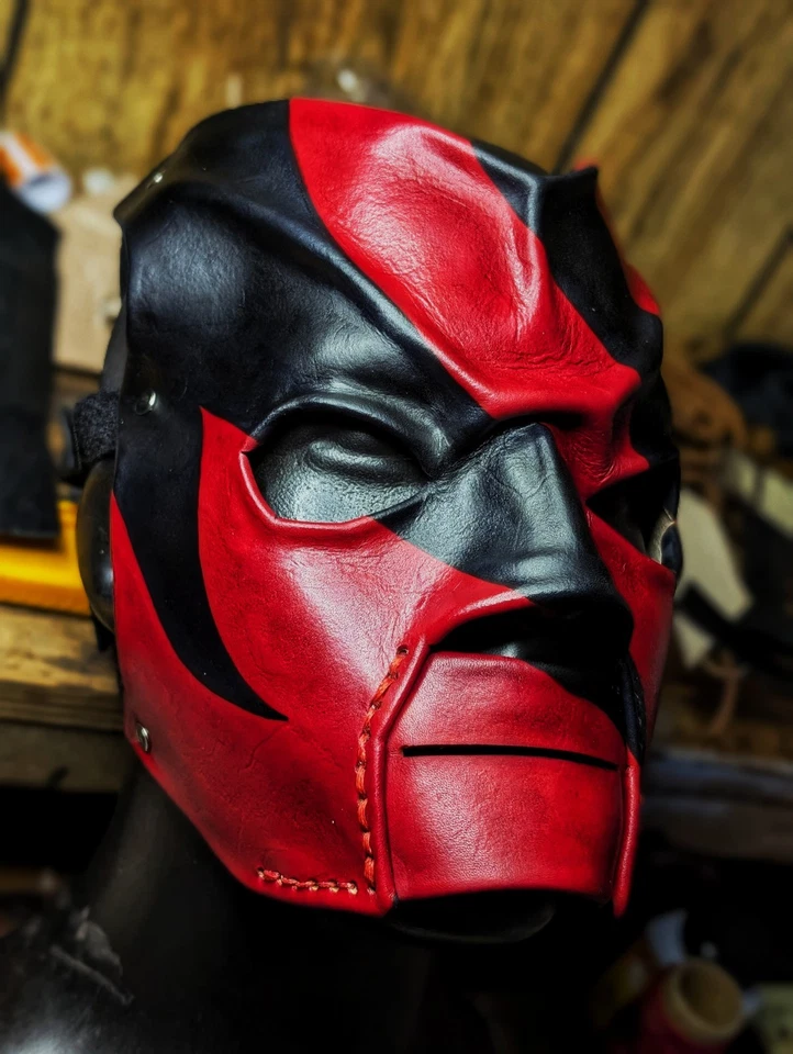 * MTO* Leather Kane 2002 "Chef Boyardee" KaneCustom Wrestling Mask Replica Wwf  - Immagine 2 di 3