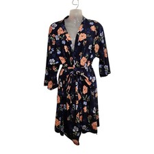 Laura Ashley Navy Blue Floral Sleepwear Belted Robe Mid Length Relaxed Size XL