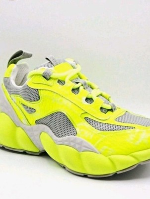 MCM Skyward Low Top Lace-Up Leather Athletic Sneaker Yellow/Gray New Def