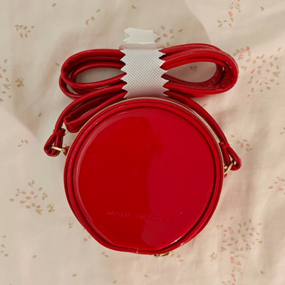 Marc Jacobs Red Round Mini Crossbody Bag Zip Closure Detachable Strap Gold