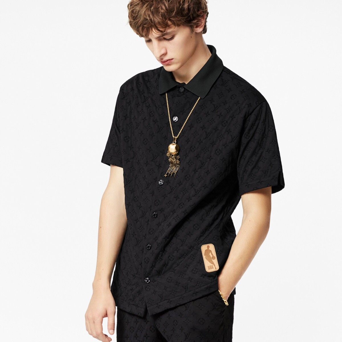 Louis Vuitton NBA Monogram Black Logo Buttoned Shirt Short Sleeve 
