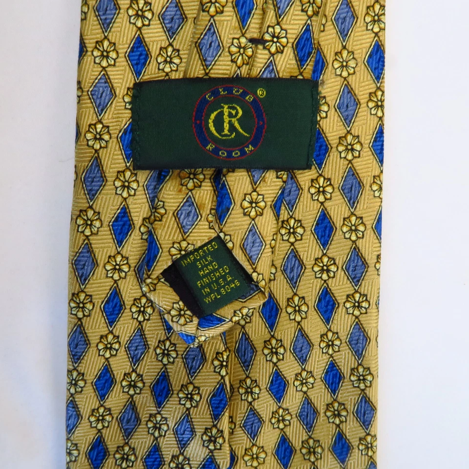 Corbata para hombre Club Room amarillo azul diamante estampado floral tejida 100 % seda 57x3,75 Foto 3 de 4