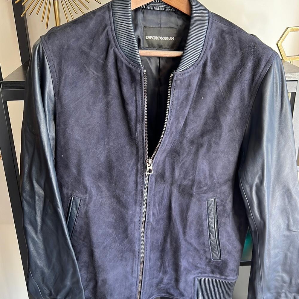 Armani suede and leather navy jacket | eBay