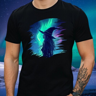 Mens Northern Lights Print Cotton Witch T-Shirt Size XS to 5XL