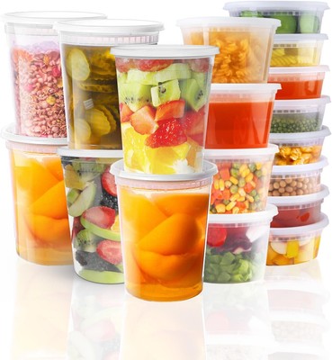 Deli Containers with Lids: [48 Sets 3 Sizes] 8 oz, 16 oz, 32 oz Plastic Soup for