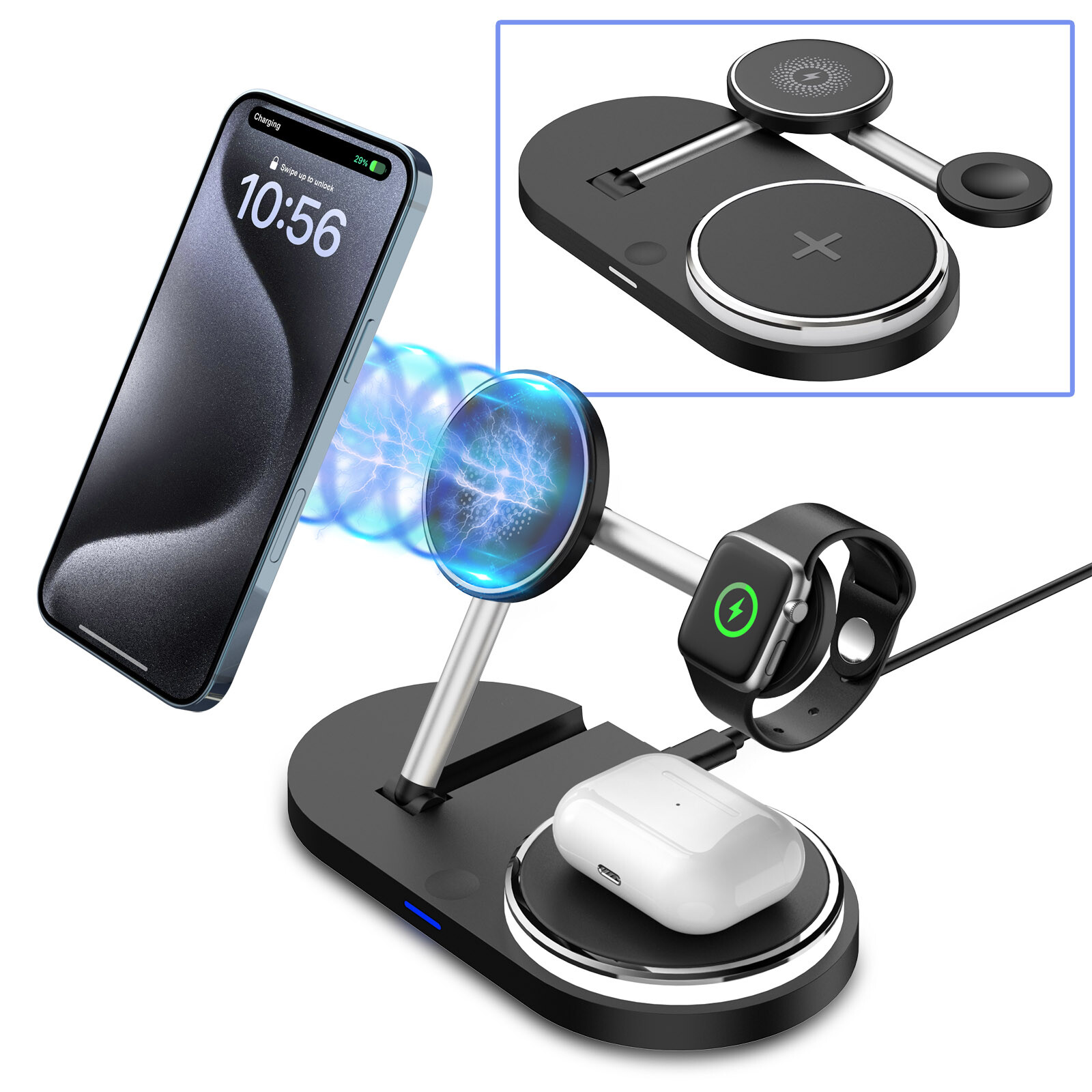 Wireless Charger 3in1 Foldable Charging Station For Apple Watch iPhone 15 14 13-image